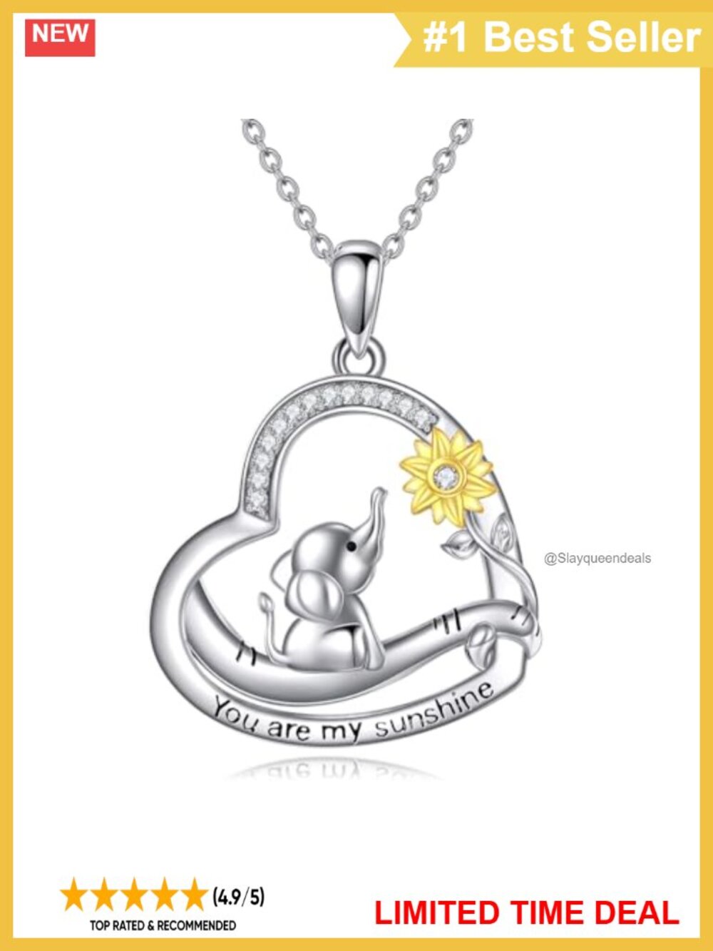 925 Sterling Silver Elephant Pendant Necklace Cubic Zirconia 18+2" Chain